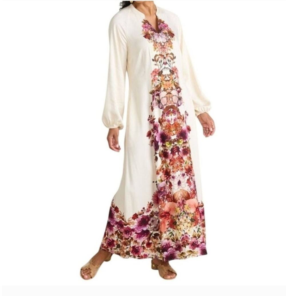 Soft Surroundings Paulette Shirt Dress size PM Maxi Length Multi Floral Boho